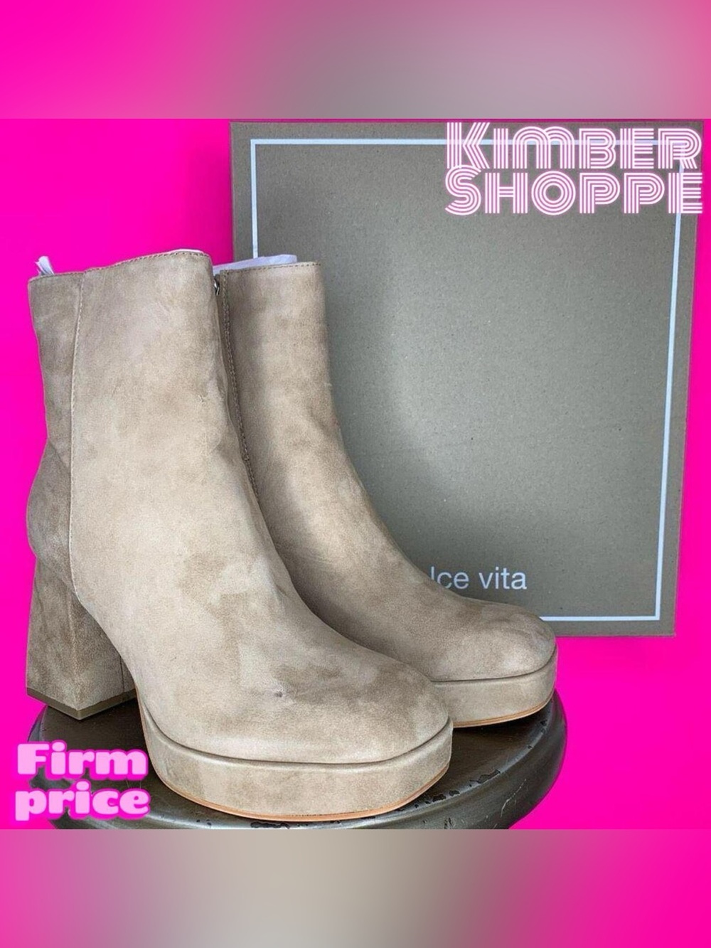 Dolce Vita Ulyses Mushroom Beige Suede Platform Ankle Boots US 10 UK 7.5 EU 41